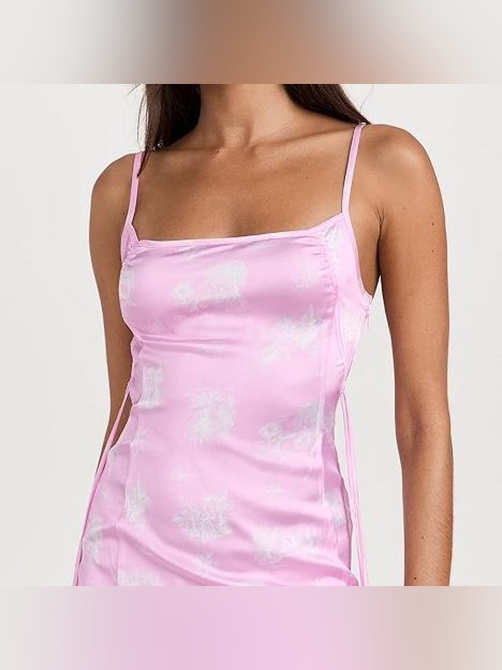 Jacquemus Pink Floral Satin Ruched Side Tie Mini Dress